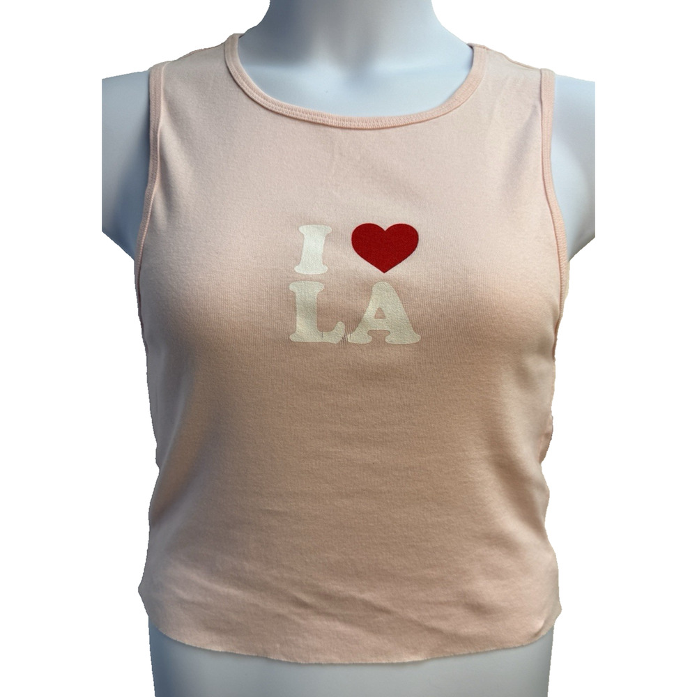 HiRes Tank Top Juniors‎ L Pink Sleeveless I Heart Love LA Cotton NWT NEW